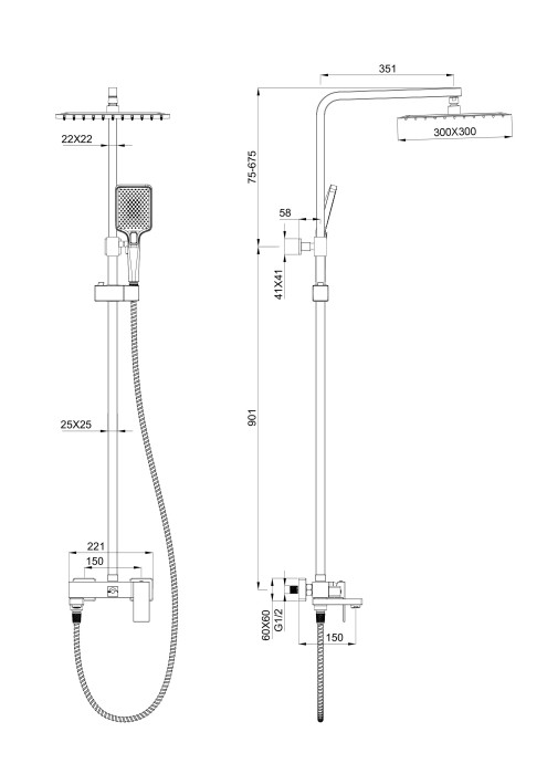 Душевая система, Wonzon & Woghand Cube, WW-88739016-CR цвет: хром