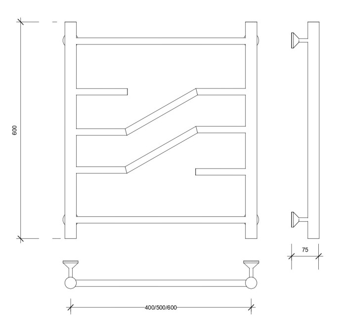 Полотенцесушитель водяной 60x60 Риволи (черный) Secado арт. 4673739228227