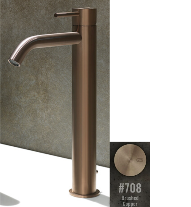 Смеситель для раковины, на 1 отв., высокий h: 30.5см., излив 15.5см., Gessi 316, brushed copper pvd арт. 54006#708