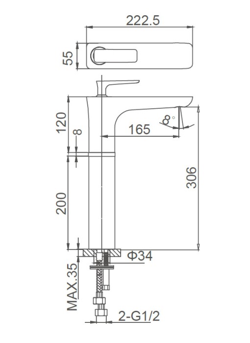 Смеситель для раковины высокий, Wonzon & Woghand Shark, WW-481104-CR цвет: хром