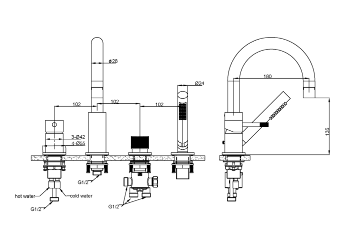 Смеситель врезной на борт ванны matt white, Boheme Uno - 460-MW