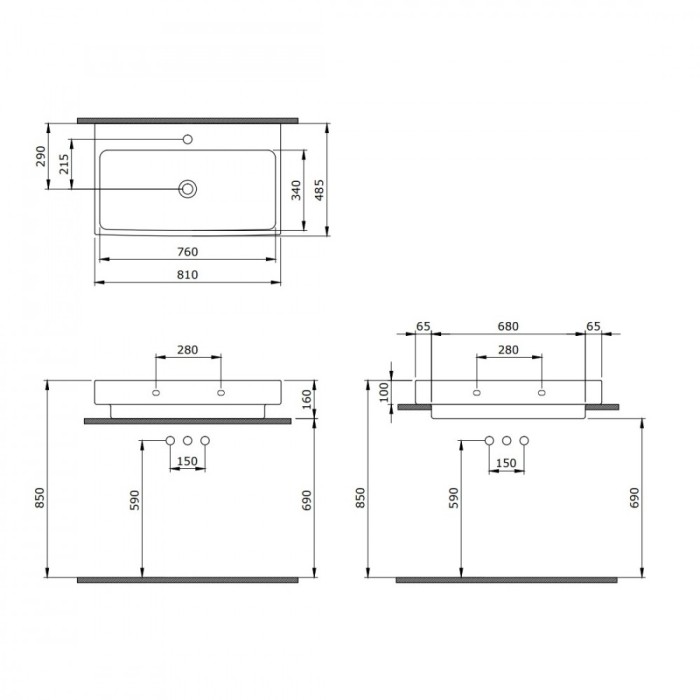 Раковина, прямоугольная, 81x48,5 BERGES Strati арт. 182007
