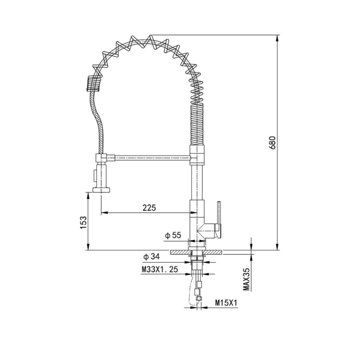 Смеситель для кухни высокий с выдвижным изливом, Wonzon & Woghand, WW-422903-CR цвет: хром