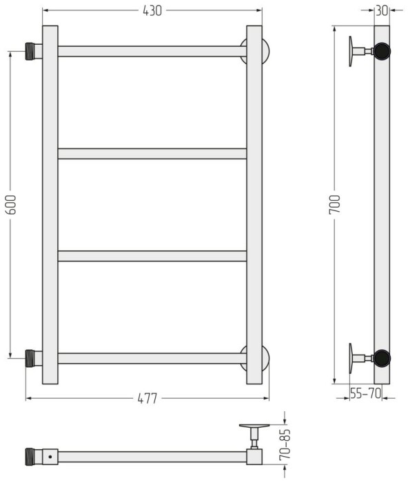 Стилье Водяной полотенцесушитель 600x400, Версия-КБ, 00630-6040 цвет: без покрытия