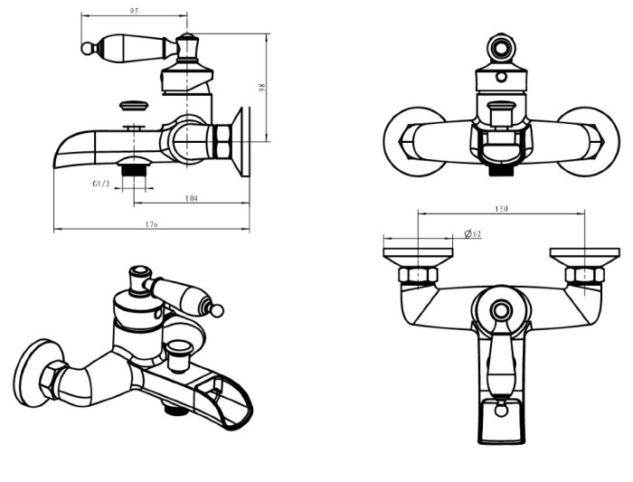 Смеситель для ванны, золото, Vogue Boheme 213