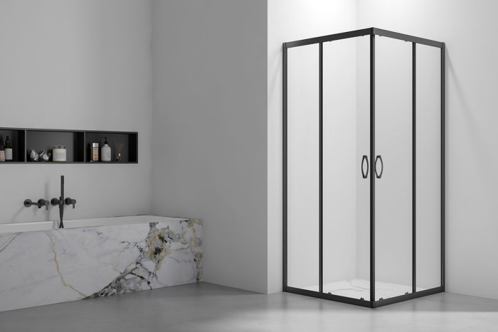 Душевой угол 900x900x1900, Veconi Rovigo, черный, стекло прозрачное арт. RV101B-90-01-C5