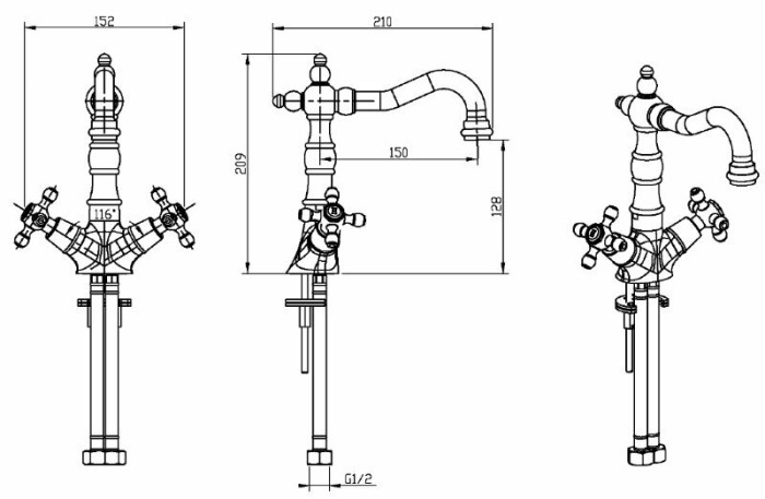 Смеситель для раковины, хром, Flora Boheme 272-FL
