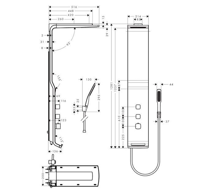 Душевая панель Lift с термостатом Raindance Hansgrohe, белый, хром арт. 27008400