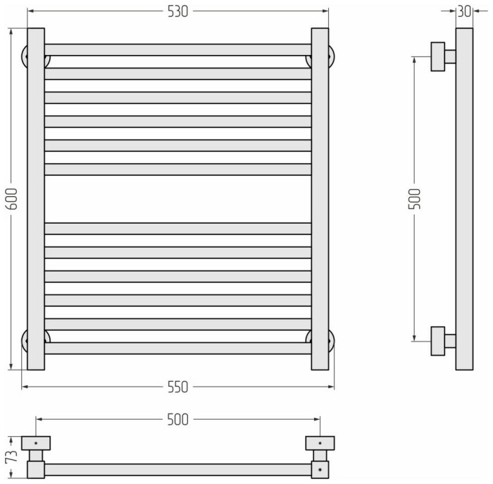 Сунержа Водяной полотенцесушитель 600x500, Модус PRO, 00-0450-6050 цвет: без покрытия