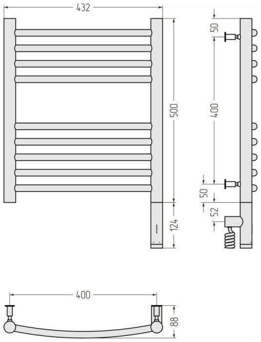 Сунержа Электрический полотенцесушитель 500x400, Богема 3.0, 12-5803-5040 цвет: белый