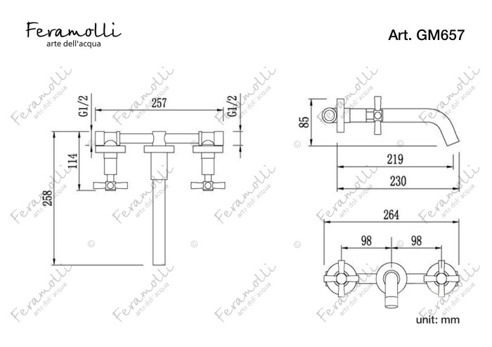 Смеситель для раковины встраиваемый, серый, Amos Feramolli - GM657