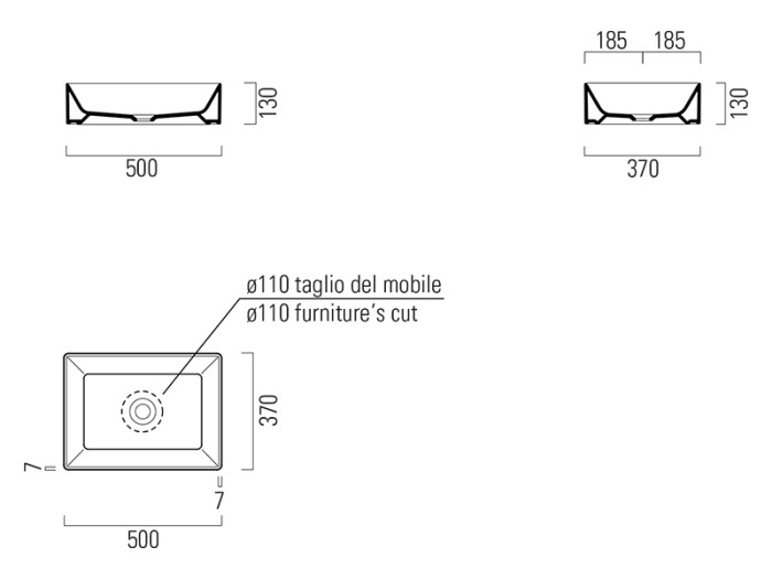 Раковина накладная 50х37х13 см, extraglaze, санфаянс, Kube-x GSI арт. 942911