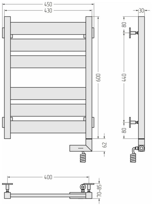 Сунержа Электрический полотенцесушитель 1000x300, Центурион 2.0, 30-5603-6040 цвет: матовый белый