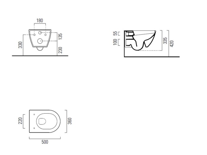 Подвесной унитаз 36х50 см, swirlflush, без крепежа в комплекте, безободковый, без сиденья, тихий смыв, GSI Pura арт. 881611