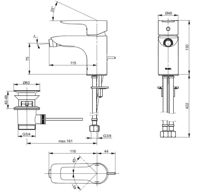 Смеситель для биде, на 1 отверстие, NC/R TOTO, VVB31 цвет: хром