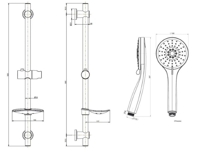 Душевой гарнитур, Sonata Kerama Marazzi, черный - P4YO121KM