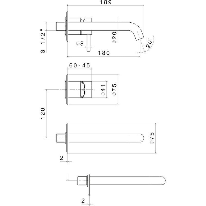 Смеситель для раковины настенный, без донного клапана, Eterna Kerama Marazzi, медь - 69628EXKM.59.067