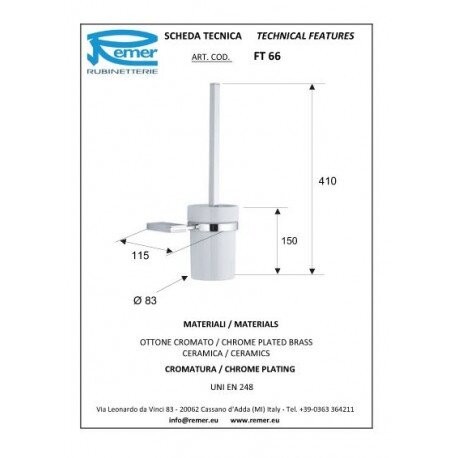 Ершик хром глянцевый, Remer Flat, FT66CR