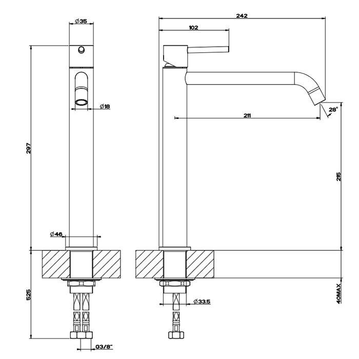 Смеситель для раковины, на 1 отв, высокий с длинным изливом, без донного клапана, Gessi Emporio Via tortona, хром арт. 18606#031