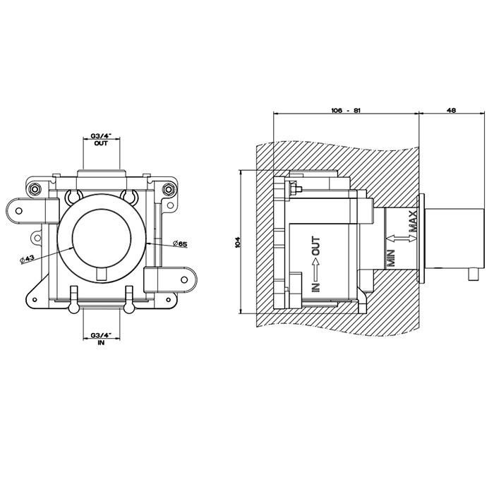 Встраиваемый термостатический смеситель на 1 источник, резьба 3/4", Gessi 316, brushed black metal pvd арт. 54564#707