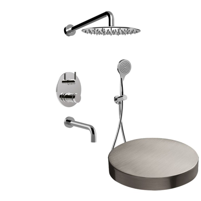 Встраиваемый душевой комплект на 3 режима, однорычажный, с поворотным переключателем, ручной душ, излив, кронштейн, верхний душ d25 см, Giulini My ring deluxe, никель матовый арт. MR0070DLEPNKO