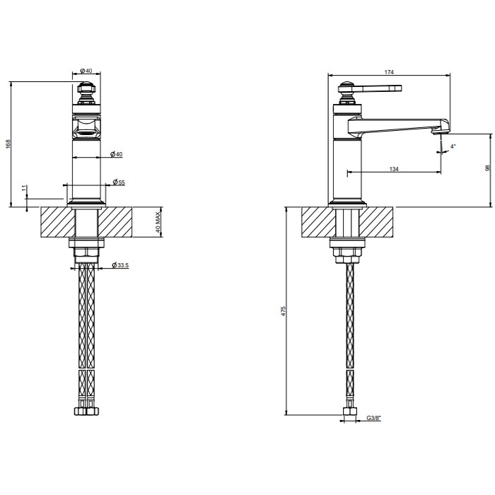 Смеситель для раковины, 1 отв., без донного клапана, Gessi Venti20, finox brushed nickel арт. 65002#149