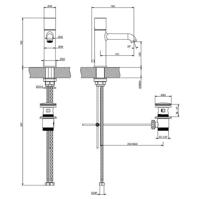 Смеситель для раковины, 1 отв., с донным клапаном, Gessi Habito Unito, black metal pvd арт. 70001#706