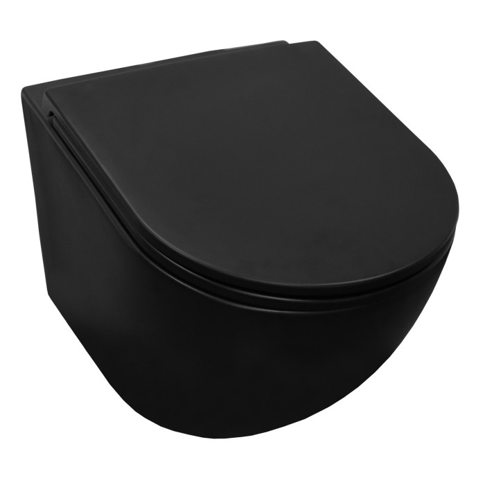 Подвесной унитаз 370х490х360 безободковый, система антивсплеск (торнадо), с быстросъемным сиденьем микролифт, черный матовый, Azario Grado арт. AZ-0046-UQ1-MB