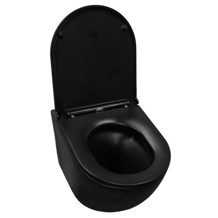 Подвесной унитаз 370х490х360 безободковый, система антивсплеск (торнадо), с быстросъемным сиденьем микролифт, черный матовый, Azario Grado арт. AZ-0046-UQ1-MB