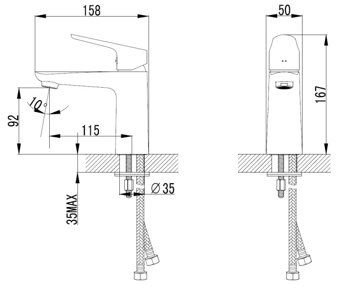 Смеситель для раковины, керамический картридж, хром, Azario CAMPO арт. AZ-KX168275C
