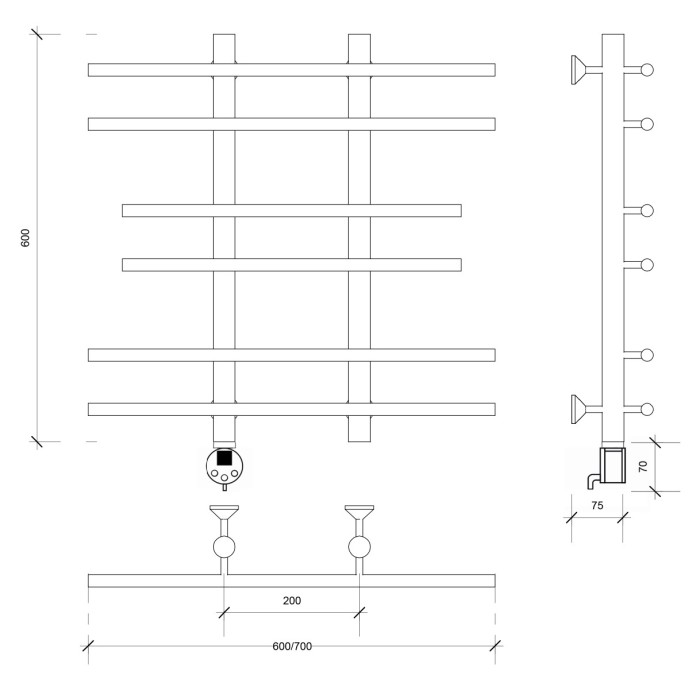 Полотенцесушитель электрический 60x20x70 Турин 2 Secado арт. 4673739244524