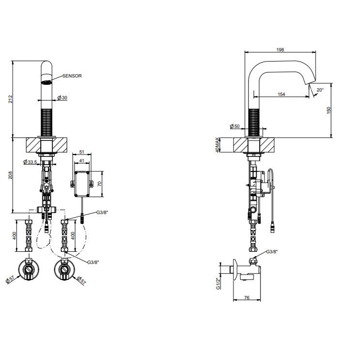 Смеситель для раковины, 1 отв., электронный, с кран-фильтром для регулировки температуры и напора воды, Gessi 316, steel brushed арт. 54281#239