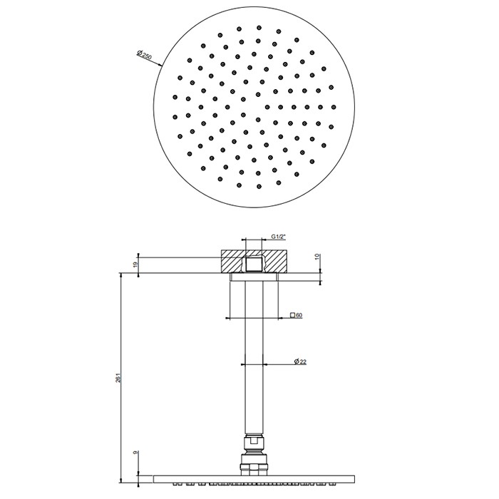 Потолочная душевая головка шарнирная на 1/2",d250 мм., Gessi Rilievo, nero xl арт. 59152#299