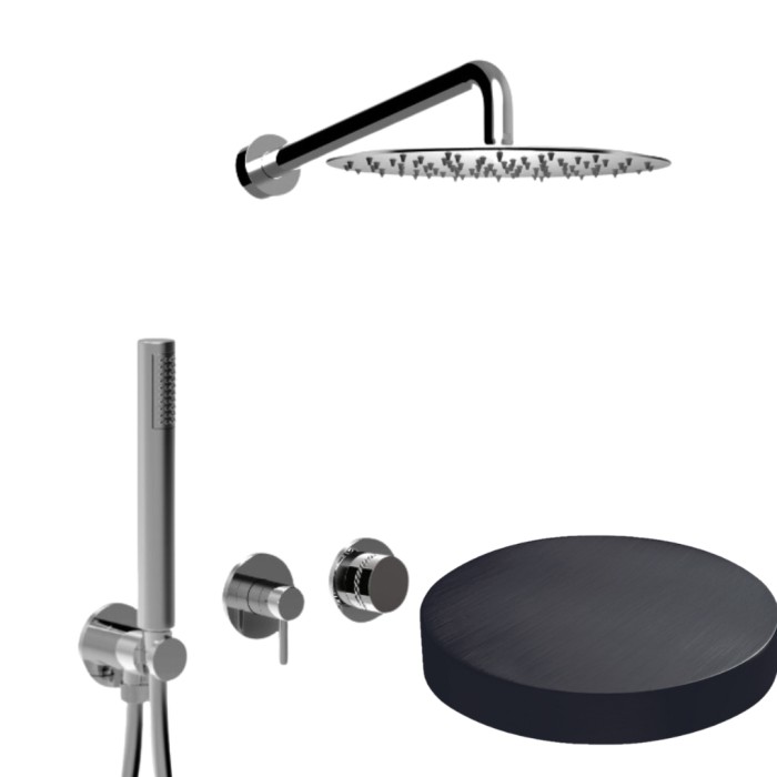 Встраиваемый душевой комплект на 2 режима, однорычажный, с поворотным переключателем, ручной душ, кронштейн, верхний душ d25 см, Giulini My ring deluxe, ганметал арт. MR0086DLCRNS