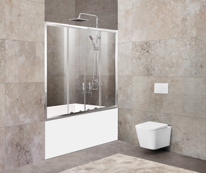 Шторка на ванну 150x140 BelBagno, глянцевый хром, Unique арт. UNIQUE-VF-2-150/180-140-C-Cr