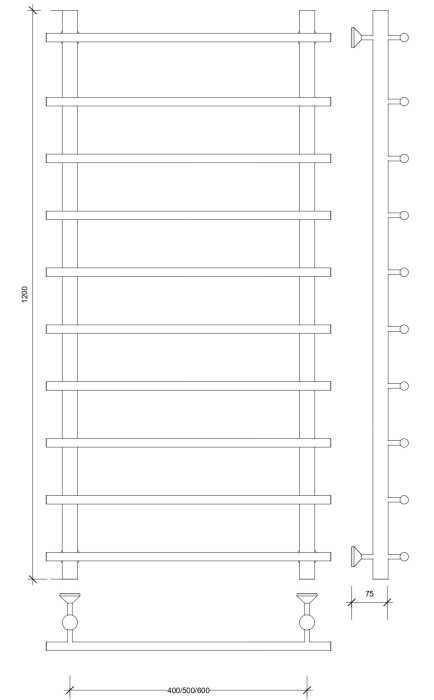 Полотенцесушитель водяной 120x60x70 Турин 1 (хром) Secado арт. 4603777446789