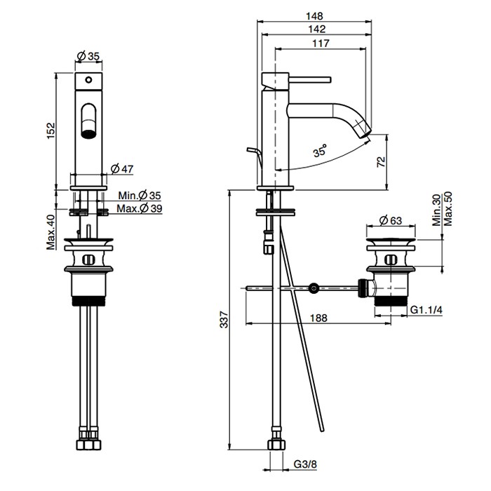 Fima Carlo Frattini Смеситель для раковины, на 1 отв., с донным клапаном, Spillo Up, F3031XSNS.ES цвет: черный