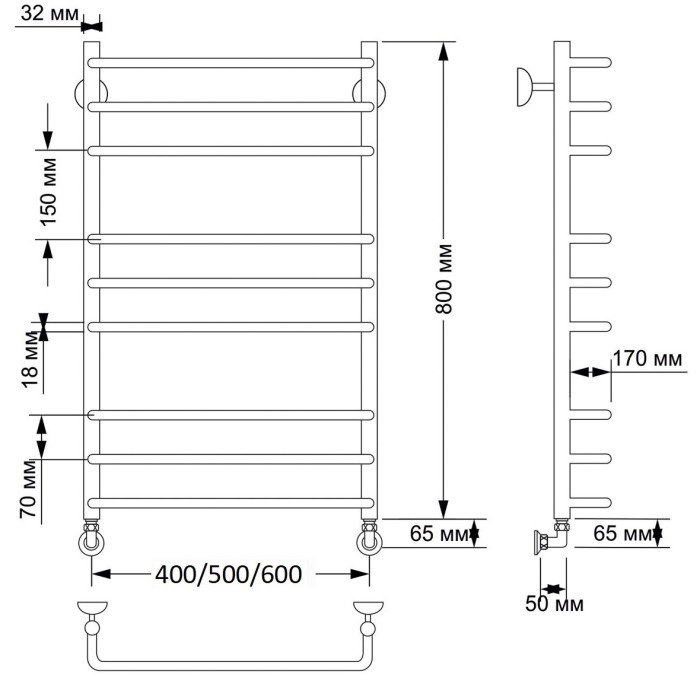 Полотенцесушитель водяной латунный  Мерида 3 (бронза) Secado арт. 4603777459925