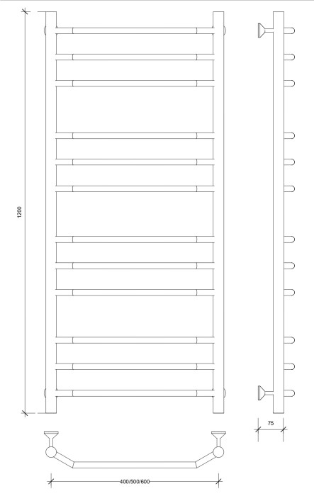 Полотенцесушитель водяной 120x60 Агата 3 (черный) Secado арт. 4673739223536