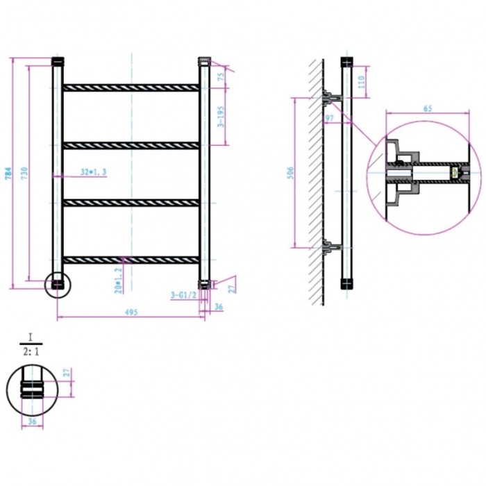Полотенцесушитель водяной (gold), Boheme Oro - 706