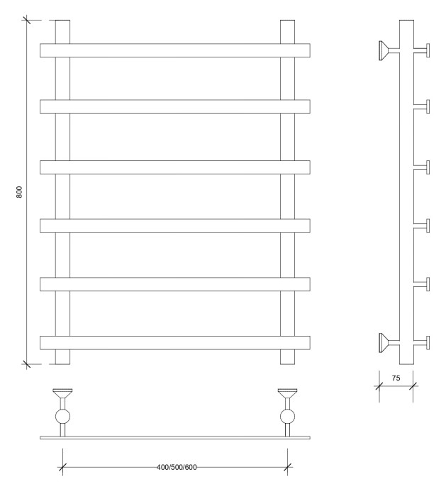 Полотенцесушитель водяной 80x70 Понтида 1 (черный) Secado арт. 4673739227114