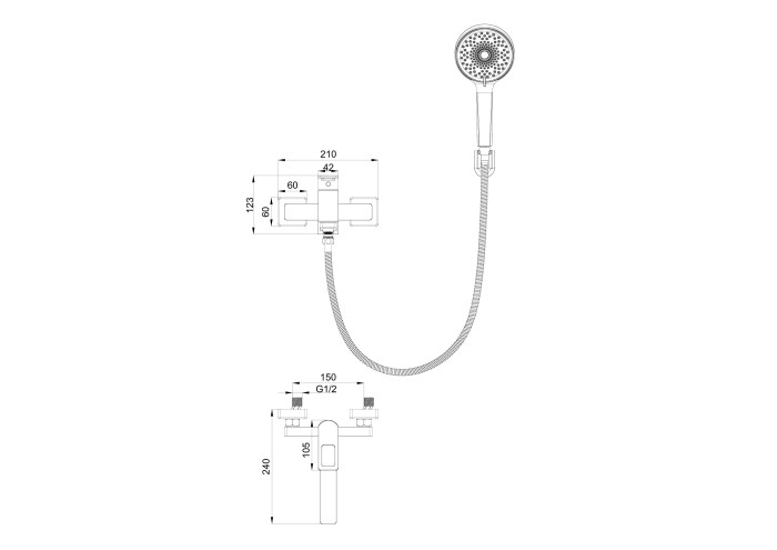 Смеситель для ванны с душем, Wonzon & Woghand Frame, WW-88639010-MB цвет: черный