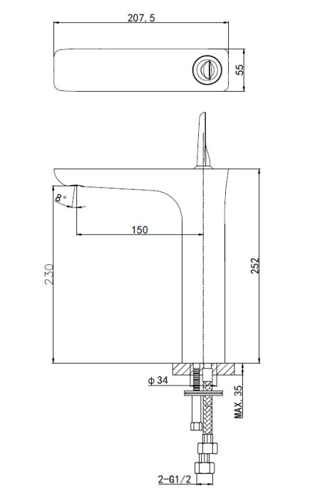 Смеситель для раковины высокий, Wonzon & Woghand Shark, WW-48B1102-CR цвет: хром