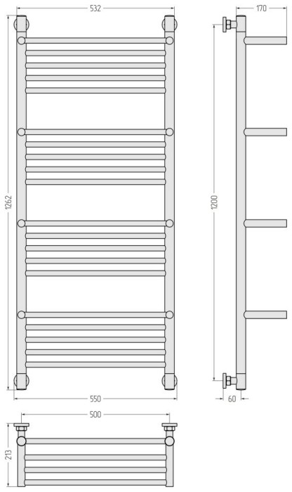 Сунержа Водяной полотенцесушитель 1200x500, Богема+ с 4 полкам, 032-0224-1250 цвет: матовое золото