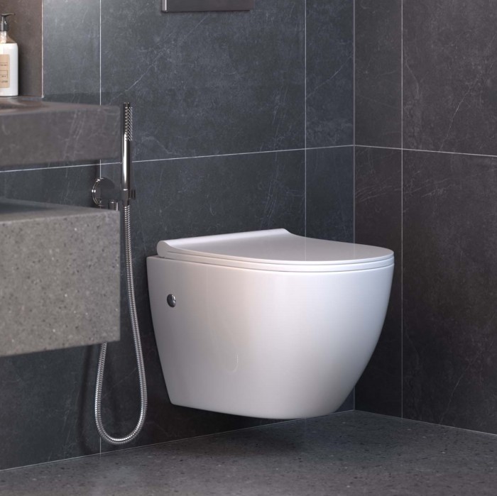 Комплект унитаза Berges с инсталляцией ATOM Line 410 кнопка хром глянец, унитаз OKUS, сиденье дюропласт Okus Slim SO арт. 042447