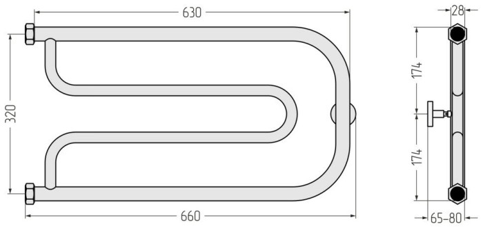 Сунержа Водяной полотенцесушитель 320x650, Гусли, 03-4009-3265 цвет: золото
