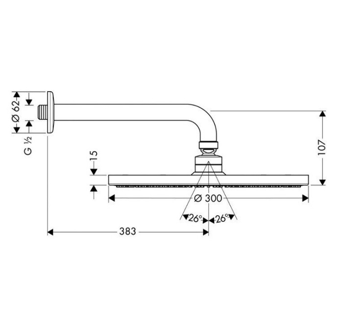 Верхний душ с настенным кронштейном Raindance S Hansgrohe, хром арт. 27493000