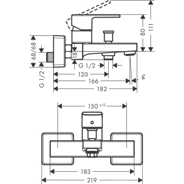 Смеситель для ванны с 2 скоростями потока, Hansgrohe Vernis Shape, хром арт. 71453000