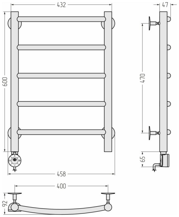 Стилье Электрический полотенцесушитель 1000x300, Формат 12, 00513-6040 цвет: без покрытия