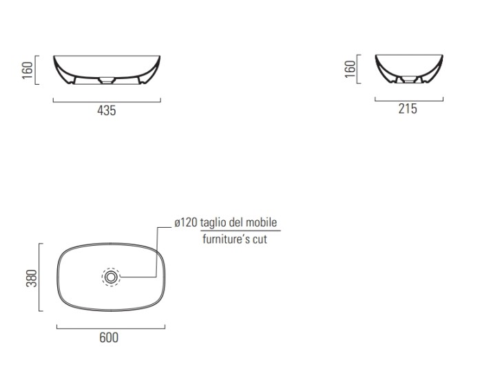 Раковина накладная GSI Nubes 60х38х16 см, санфаянс, цвет белый арт. 978311